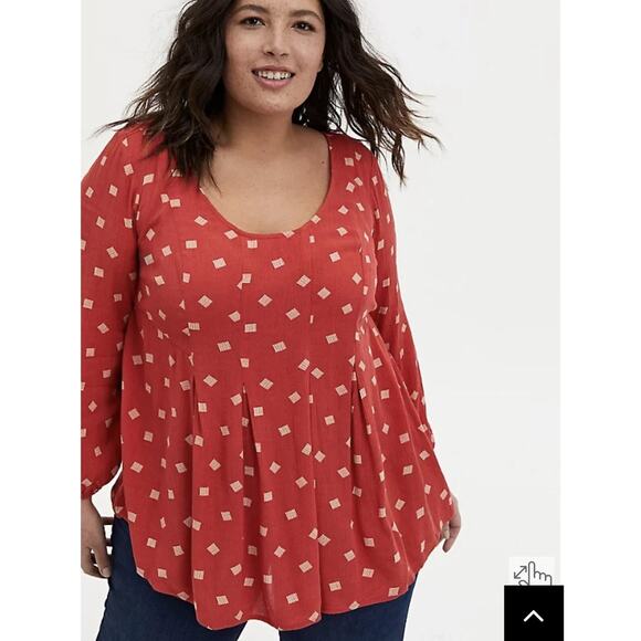 Torrid Size 1X Printed Gauze Long Sleeve Top Orange - Picture 1 of 4
